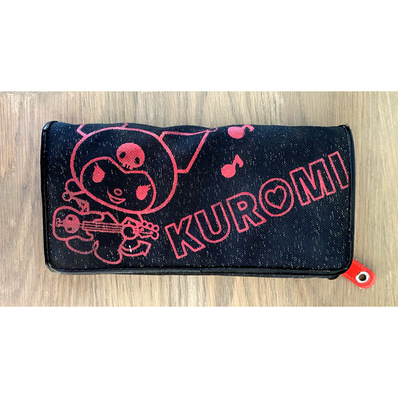 2008 Sanrio KUROMI Wallet Organizer Black Red Glitter‎ Striped Hello Kitty HTF - Picture 1 of 10
